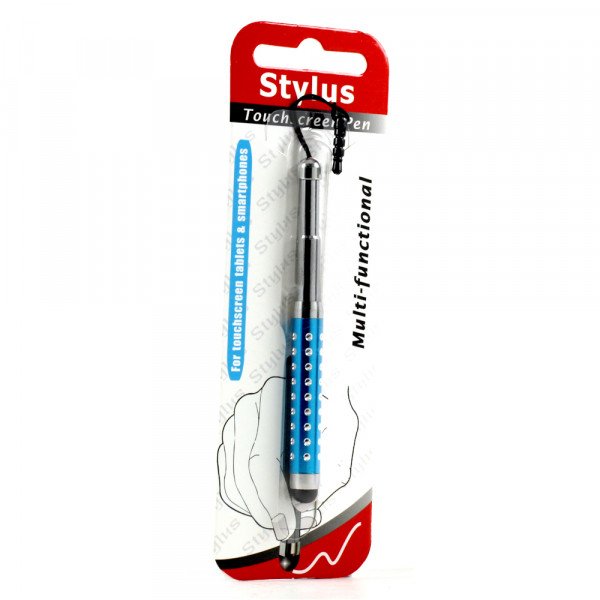 Wholesale Mini Diamond Shrinkable Stylus Touch Pen with Earphone Dust Cap (Blue)